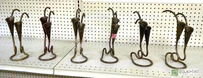 lot 4161 image: 6 double candle holders wrought iron approx 8...