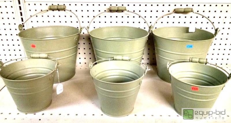lot 4166 image: Qnty 6 metal buckets 3 are 9 inch and 3are 6 ...