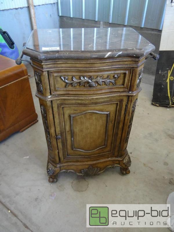 lot 613 image: Faux marble top chest with drawer and door.  ...