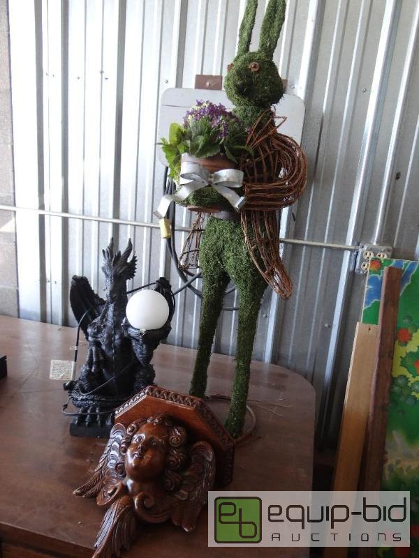 lot 646 image: Topiary rabbit, dragon lamp with damage and A...
