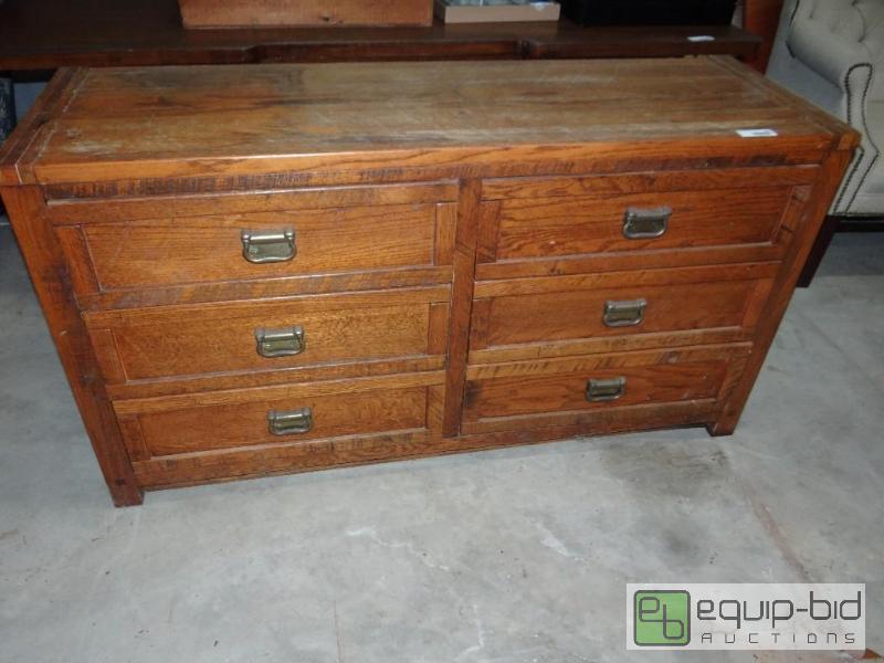 lot 652 image: Wood 6 drawer dresser.  56&quot long x 18&qu...