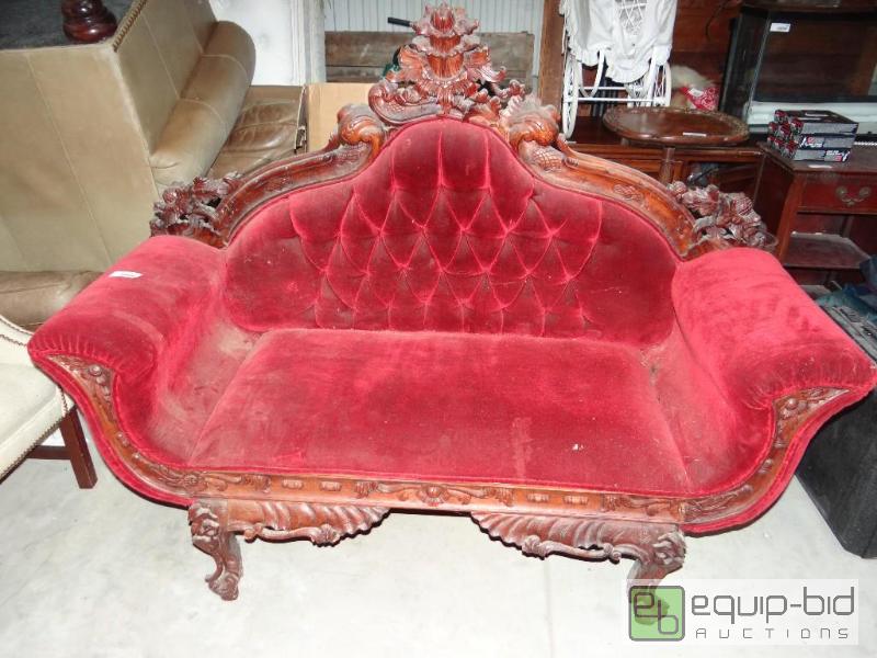 lot 653 image: Antique carved wood love seat.  Very cool ant...