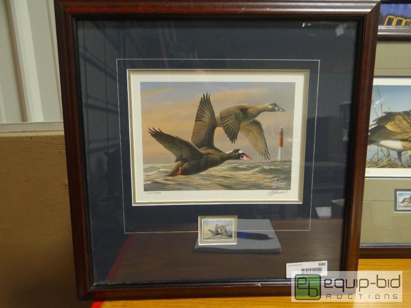 lot 680 image: Framed Federal duck stamp and print.  Signed ...