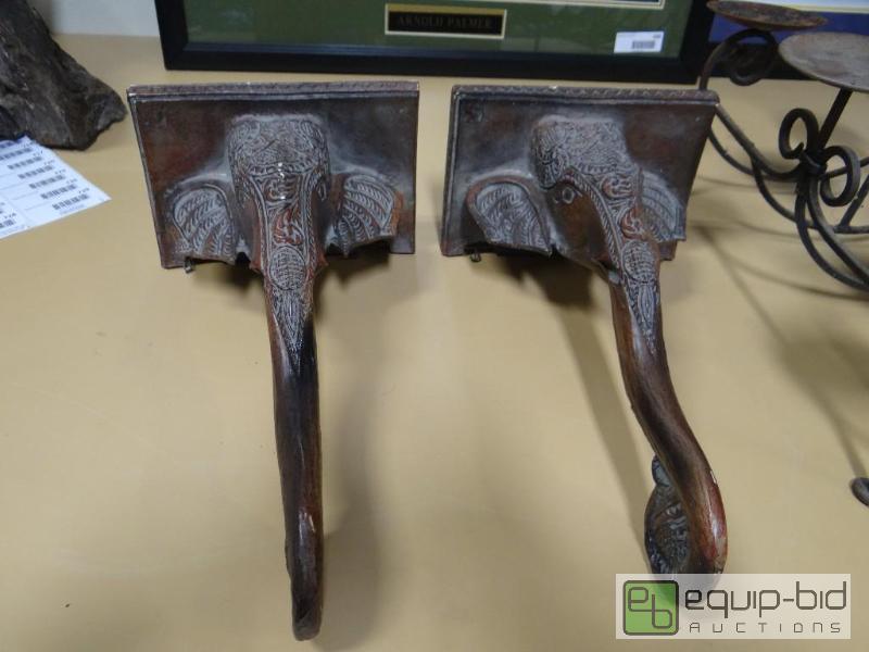 lot 707 image: Set of 2 Elephant head wall shelves....