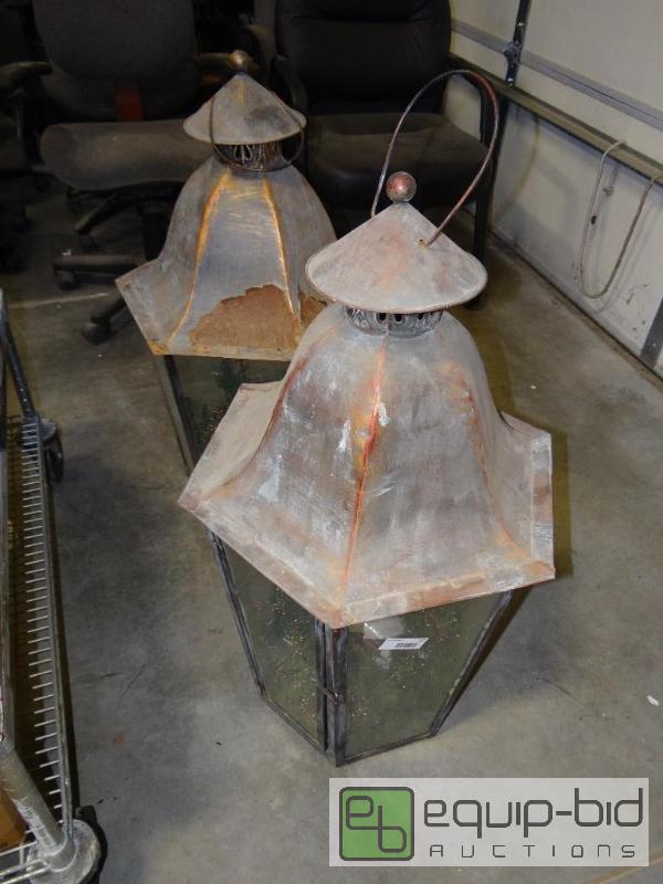 lot 727 image: Set of 2 LARGE hanging candle lanterns.  34&q...