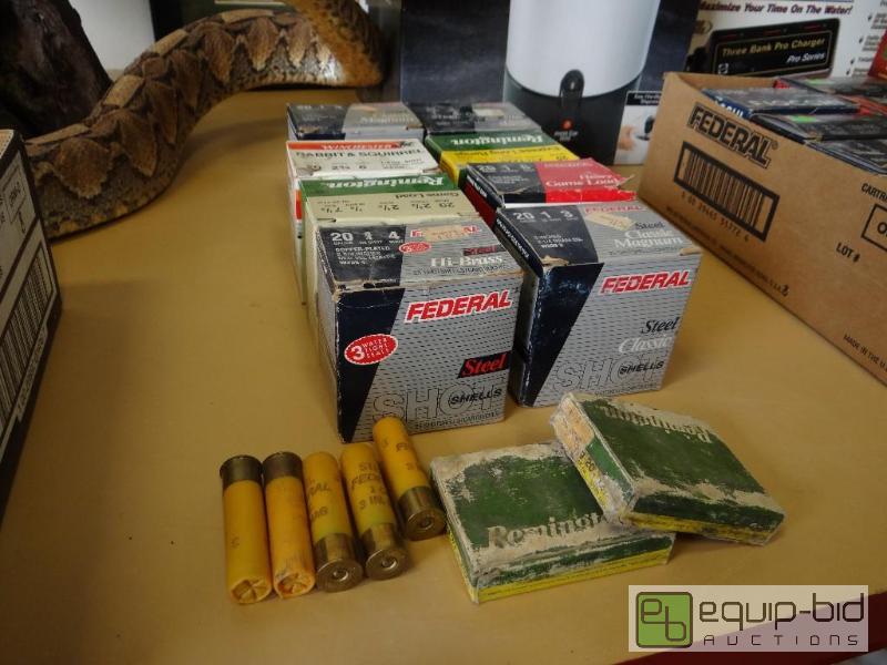 lot 739 image: 10 boxes of various 20 gauge shot gun shells....