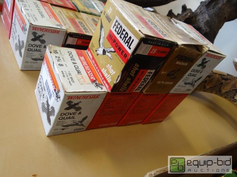 lot 741 image: 7 boxes of various 16 gauge shot gun shells....