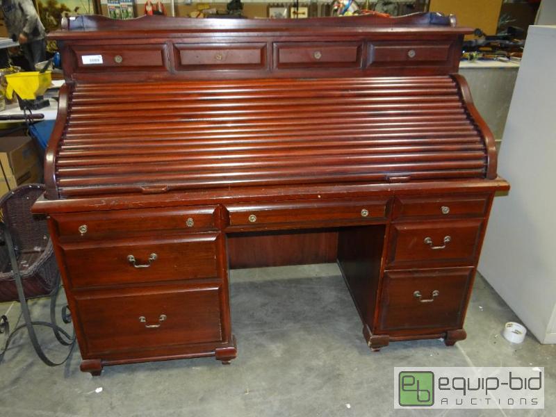 lot 764 image: Roll top desk with many drawers.  2 piece set...