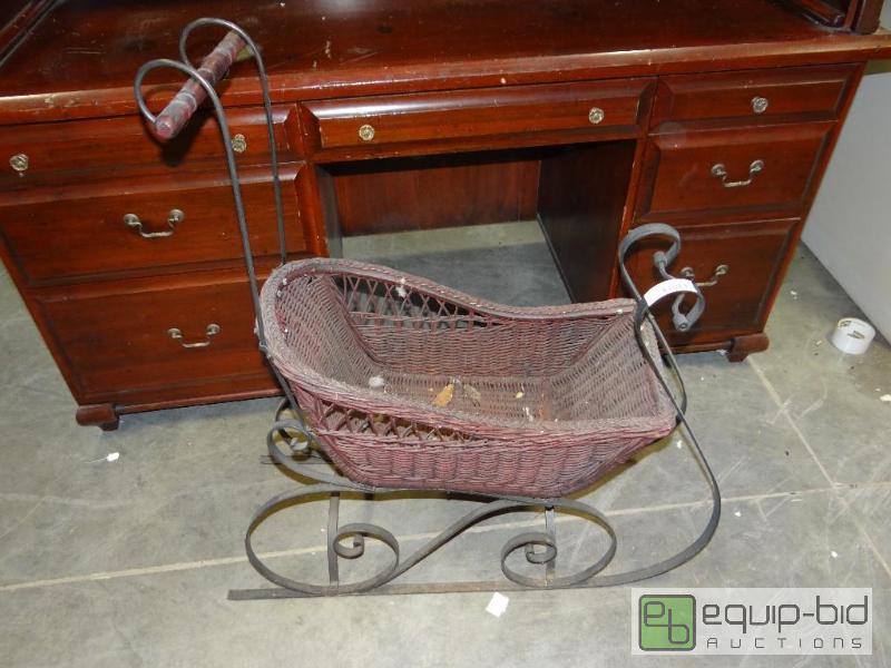lot 765 image: Metal and wicker doll baby sleigh.  34&quot ...