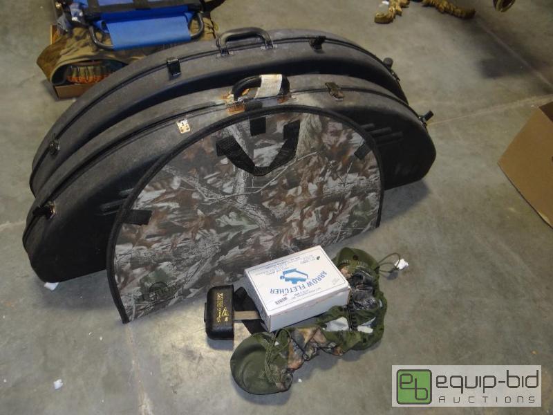 lot 808 image: 2 hard plastic bow cases, cross bow cover and...