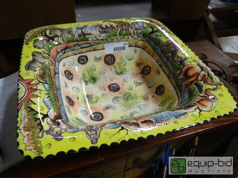 lot 820 image: Large square bowl hand made and hand painted ...