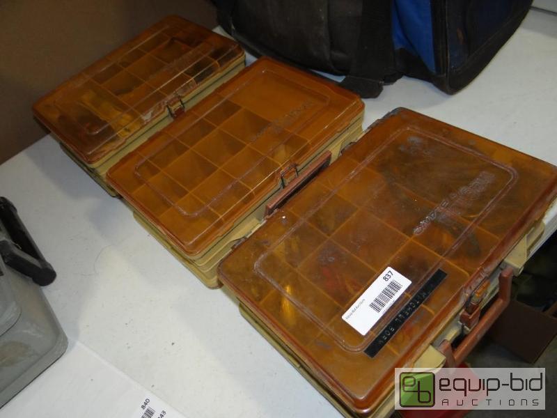 lot 837 image: 3 Plano double sided tackle boxes with tackle...