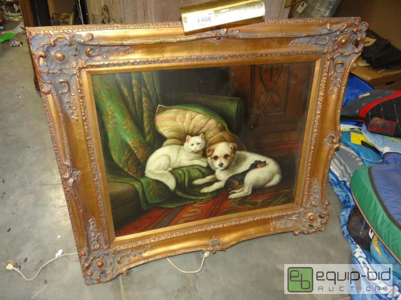 lot 883 image: Beautiful large oil on canvas of cat and dog ...