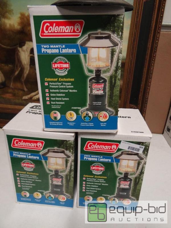 lot 905 image: Lot of 3 Coleman propane lanterns in boxes....