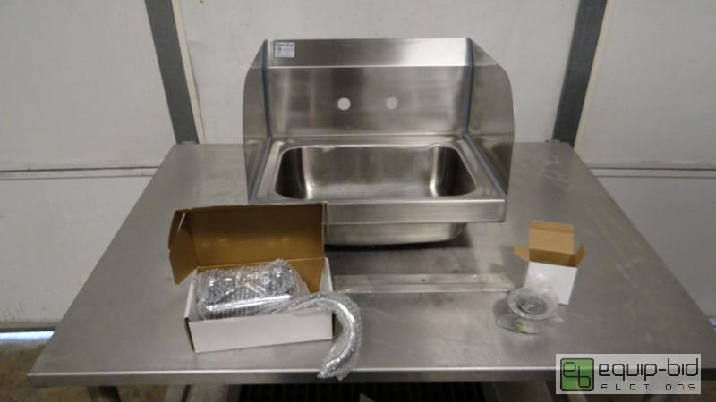 lot 238 image: New Wall Mounted Stainless Hand Sink w Splash Gaurds