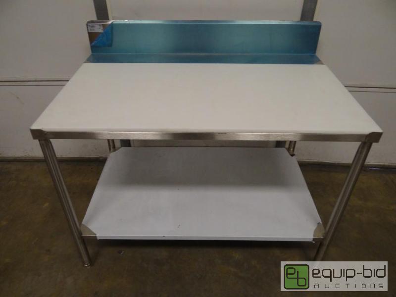 lot 308 image: New WinHolt 48Inch Butchers Poly Top Table With Stainless Steel Frame