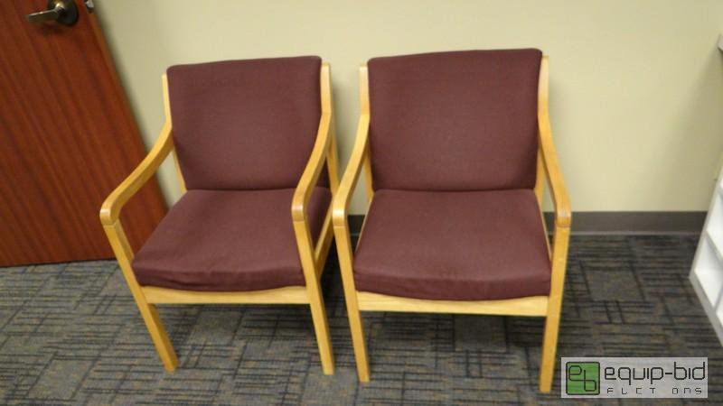 lot 431 image: (2) Red Cotton Wood Framed Seating Chairs