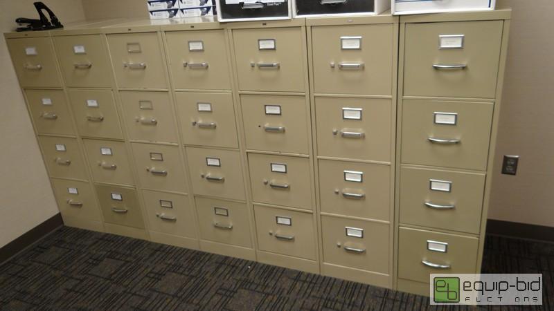 lot 440 image: Lot of (7) Metal 4 Drawer Filing Cabinets
