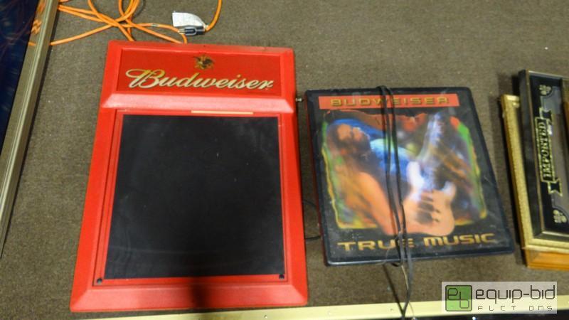lot 691 image: Pair Of Budwiser Lighted Bar Signs And Cardboard Bottle