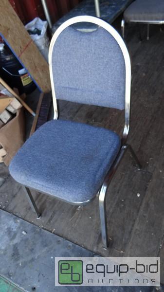 lot 726A image: Lot Of (4) Stackable Metal Frame With Blue Pad Chairs