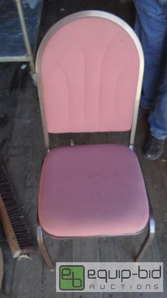 lot 728C image: Lot Of (4) Stackable Metal Frame With Pink Pad Chairs