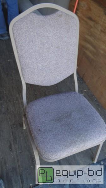 lot 729H image: Lot Of (4) Stackable Angled Metal Frame With GreyBrown Pad Chairs