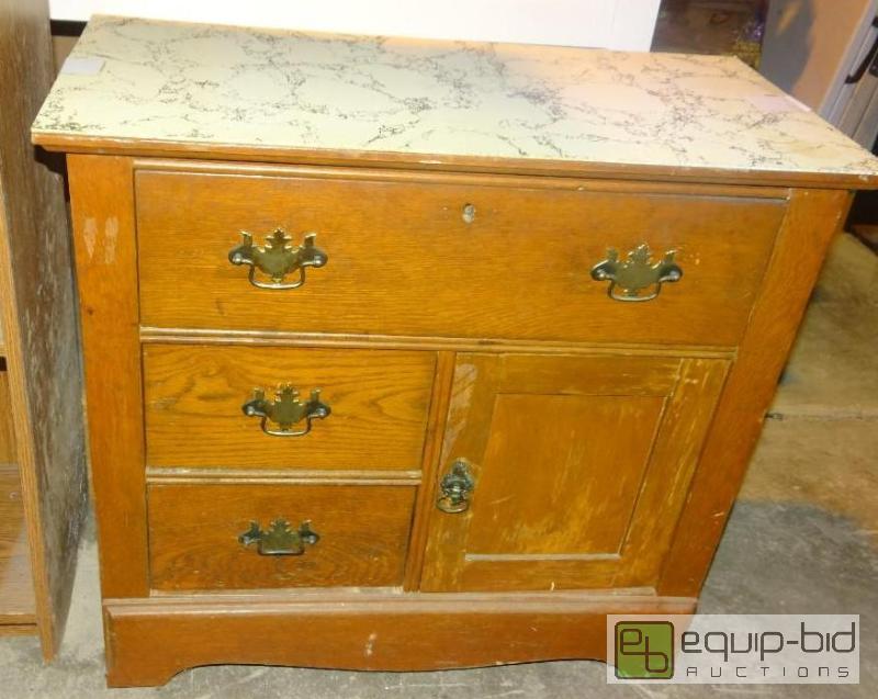 lot 4103 image: Marble Top 3 Drawer 1 Door Cabinet