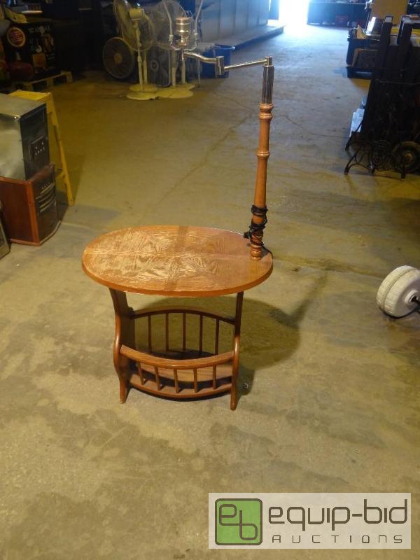 lot 4129 image: Old Side Table w Attached Reading Lamp & Under Storage