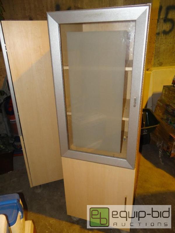 lot 4217 image: Blond Wood Glass Door Tall Storage Cabinet