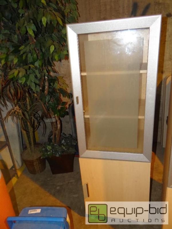 lot 4218 image: Blond Wood Glass Door Tall Storage Cabinet