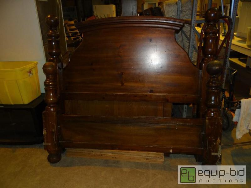 lot 4222 image: Full Size Solid Wood Bed Frame w Mattress & Box Springs