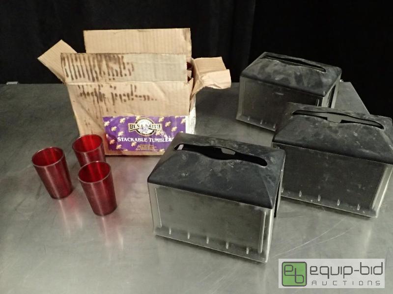 lot 340 image: (3) Napkin Dispencers and Mini Tumblers