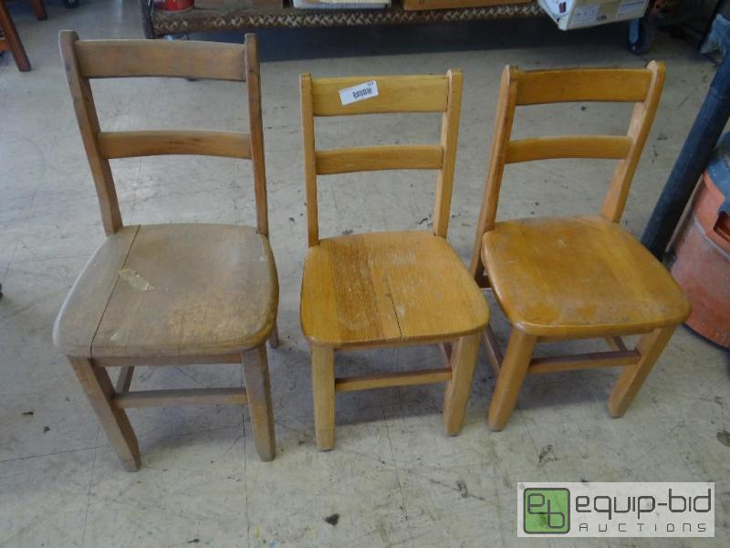 lot 557 image: 3 vintage solid wood Childs school chair....