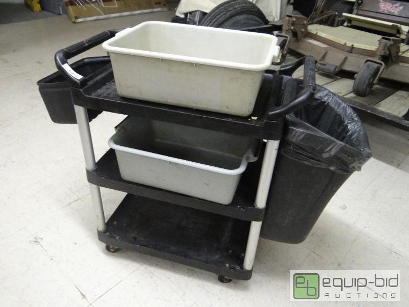 lot 775 image: Bus cart on wheels with 2 bus tubs, trash can...