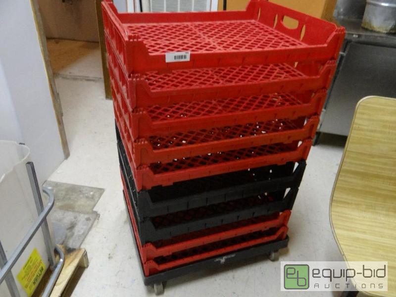 lot 785 image: Lot of 9 bread trays with tray cart....