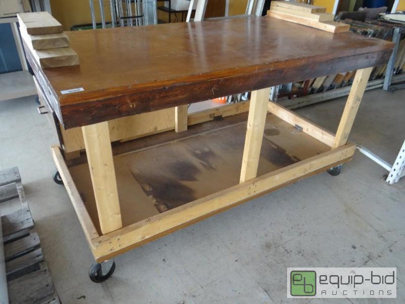 lot 794 image: Shop tablework bench on wheels.  69&quot lo...