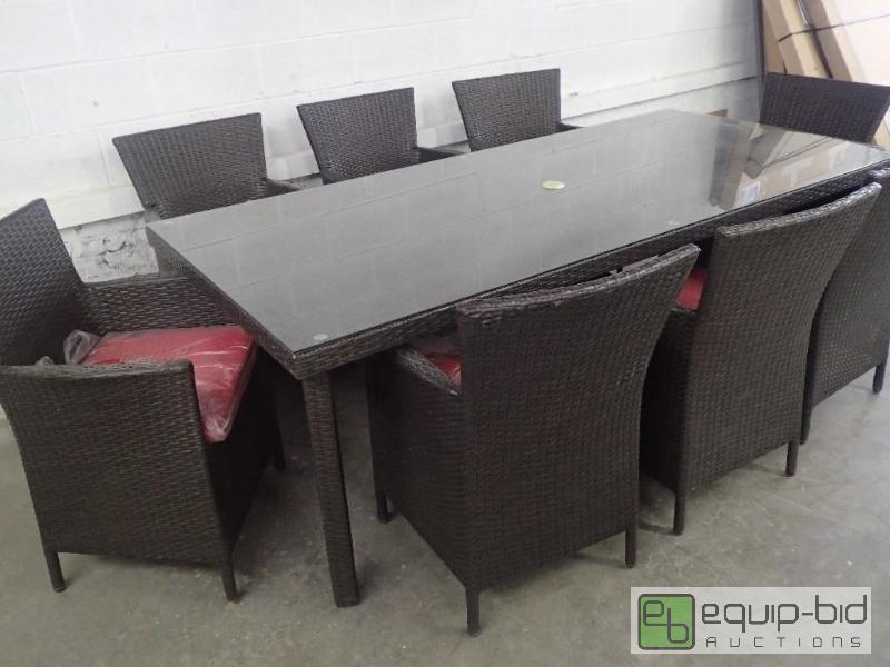 lot 3252 image: 9pc Outdoor Patio Dining Set with Glass Top Table