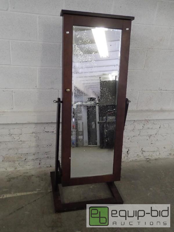lot 3284 image: Tall Swivel Mirror with Cabinet Inside