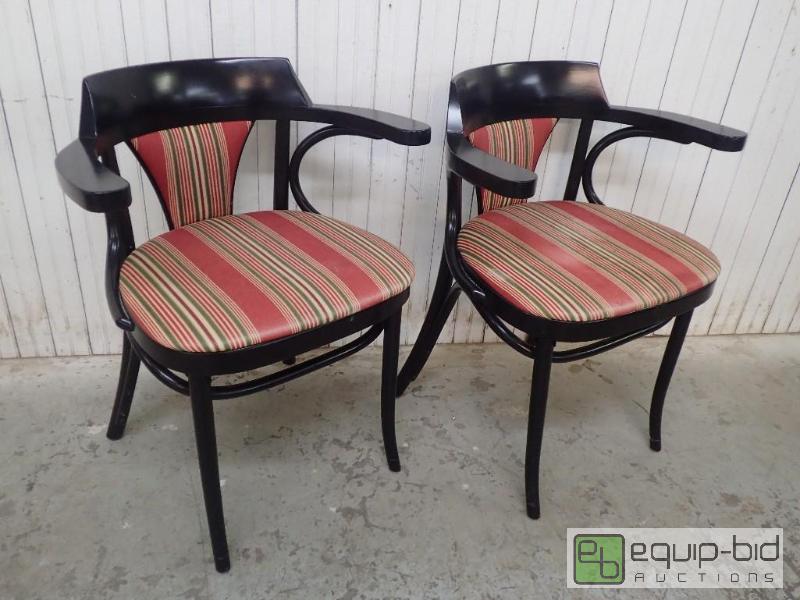 lot 3351 image: (2) Wood Chairs with Striped Design Cushions