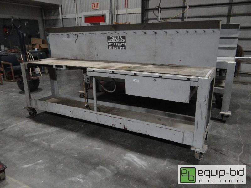 lot 1 image: Large heavy duty metal work bench with lights...