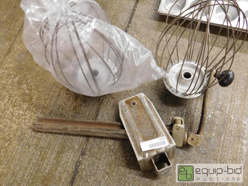 lot 1424 image: Table Mount Can Opener and 2 20 Quart Whisks