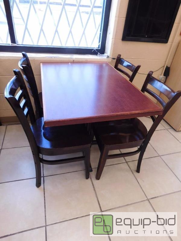 lot 287 image: Finished Top Table With 4 Ladder Back Dining Chairs