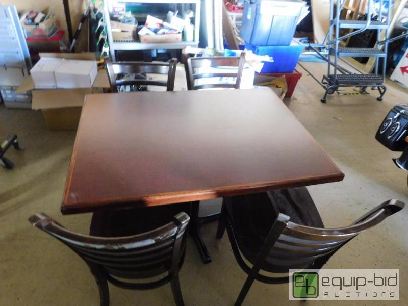 lot 288 image: Finished Top Table With 4 Ladder Back Dining Chairs