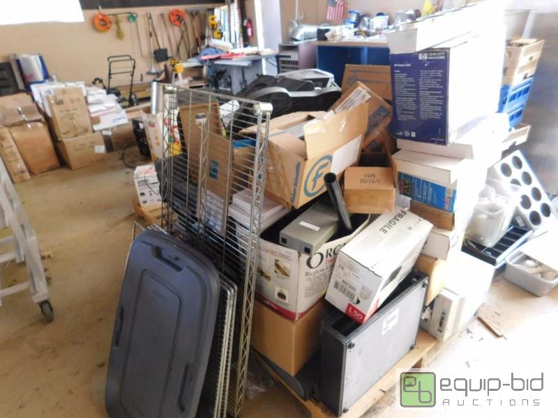 lot 304 image: Large Pallet Of Computer Accessories And Shelving