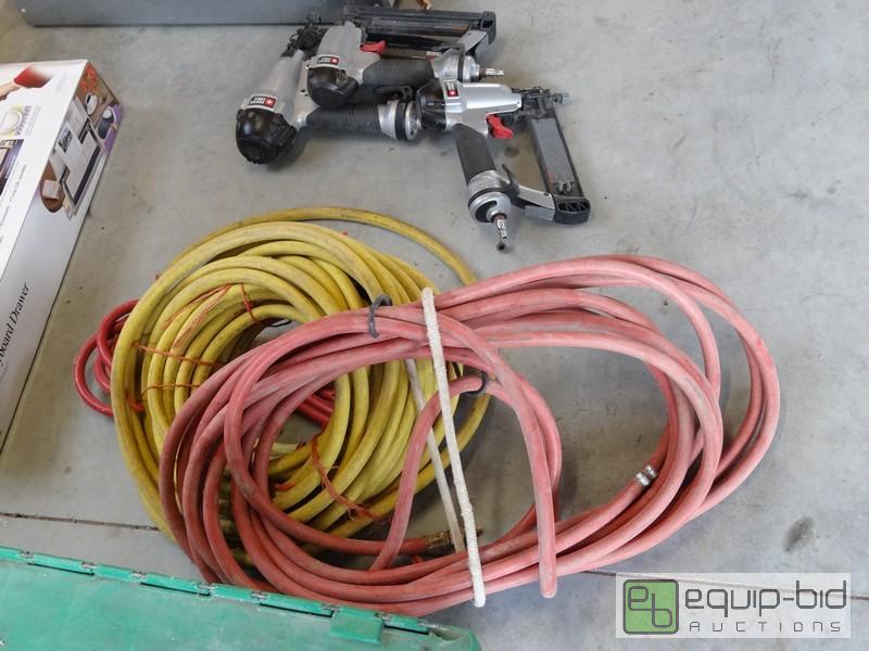 lot 403 image: Lot Of (3) Air Hoses And (3) Porter Cable Finish Nailers