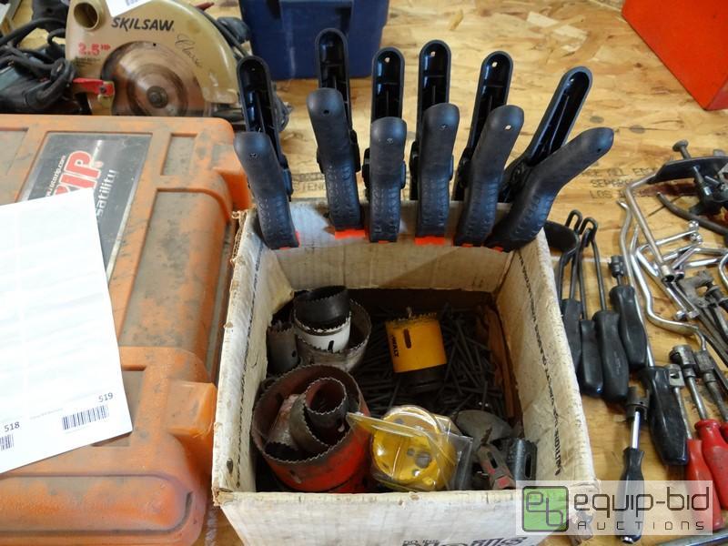 lot 517 image: Lot Of Hand Clamps, Hole Saws And Nails.