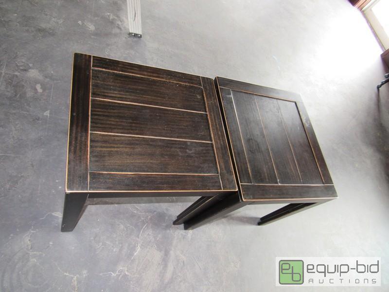 lot 195 image: Pair Of Matching Solid Wood End Tables