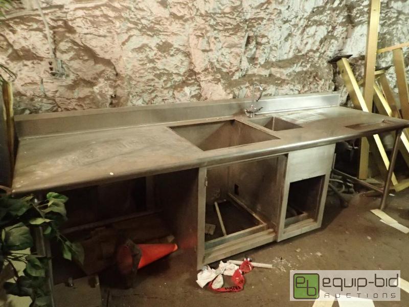 lot 228 image: Stainless Worktop Table w Sink And Bin Storage