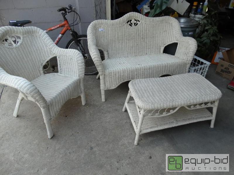 lot 151 image: 3 piece wicker outdoor patio furniture....