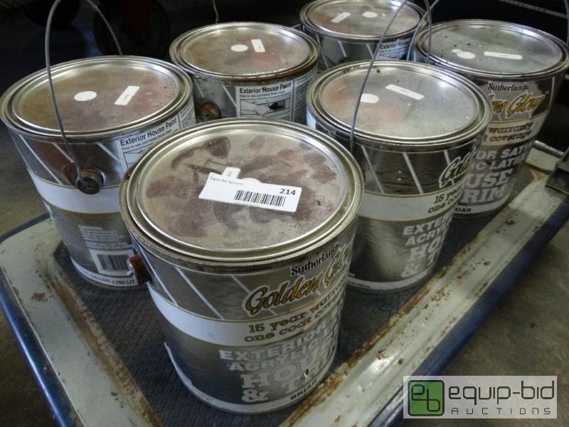 lot 214 image: 6 gallons of exterior satin acrylic latex pai...